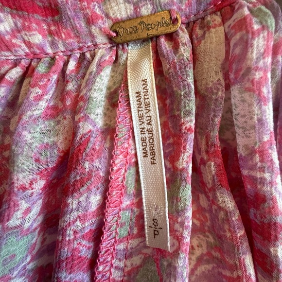 Free People Womens Small Pink Multi Floral Sheer Groovy Ruffle Maxi Feminine - Picture 7 of 13